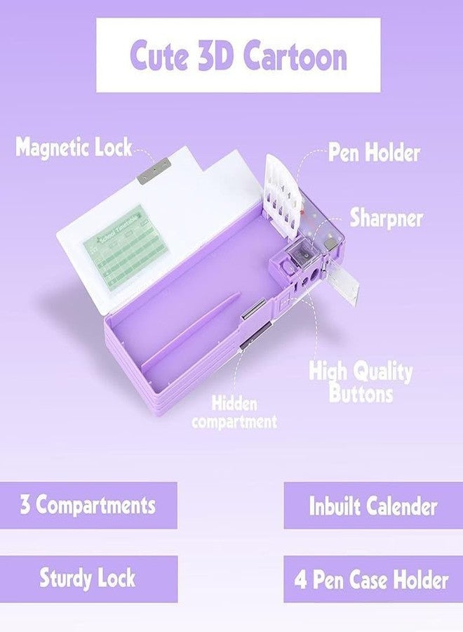 Parshya Magical Multifunctional Cute School Pencil Canvas for Girls, Unicorn Compass Box for Boys, Aesthetic Stationary Items for Kids, Magnetic Pencil Box, Best Gifts (Magical Purple Compass Box) - Image 5